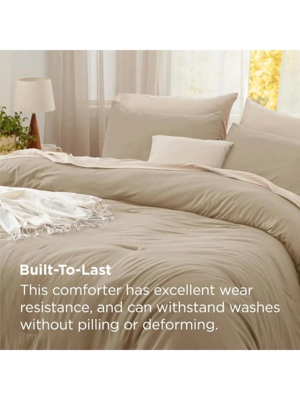 Cozy Khaki Queen Comforter Set - Soft Prewashed Bedding, 3-Piece All Seasons Set